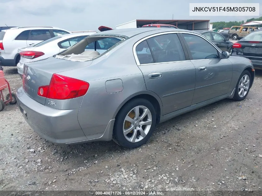 2005 Infiniti G35X VIN: JNKCV51F45M305708 Lot: 40071726