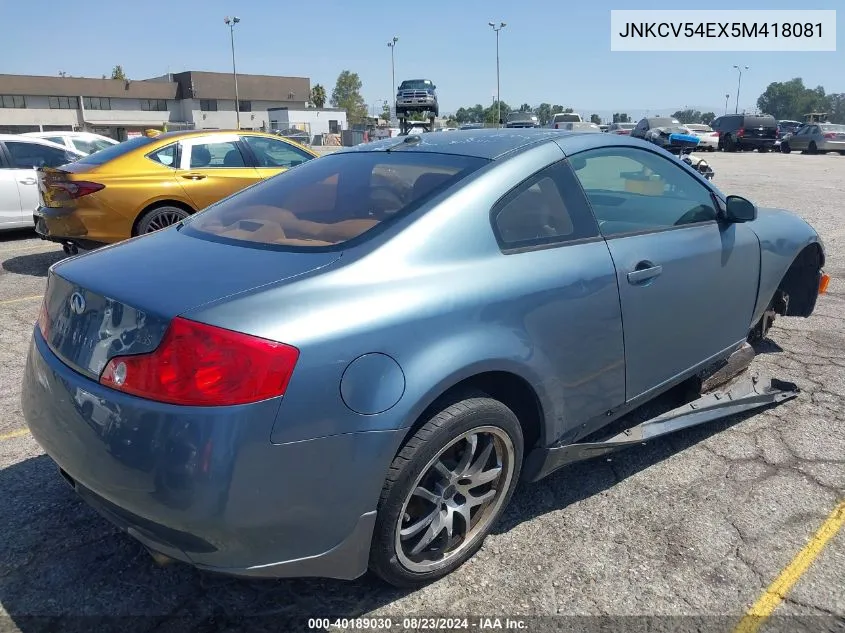 2005 Infiniti G35 VIN: JNKCV54EX5M418081 Lot: 40189030