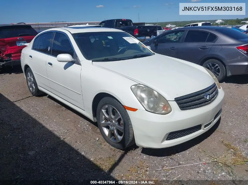 2005 Infiniti G35X VIN: JNKCV51FX5M303168 Lot: 40347964