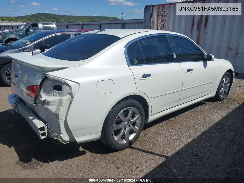 2005 Infiniti G35X VIN: JNKCV51FX5M303168 Lot: 40347964