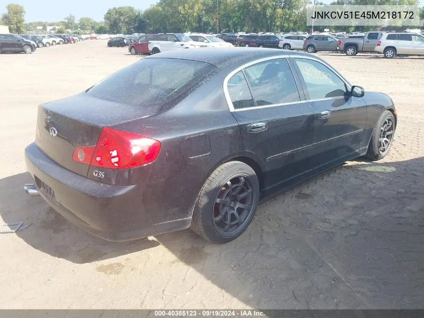 2005 Infiniti G35 VIN: JNKCV51E45M218172 Lot: 40385123