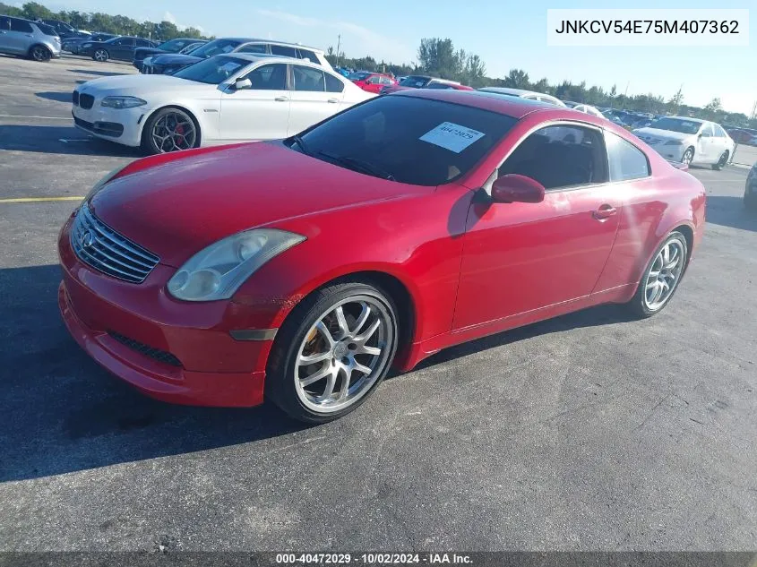 2005 Infiniti G35 VIN: JNKCV54E75M407362 Lot: 40472029