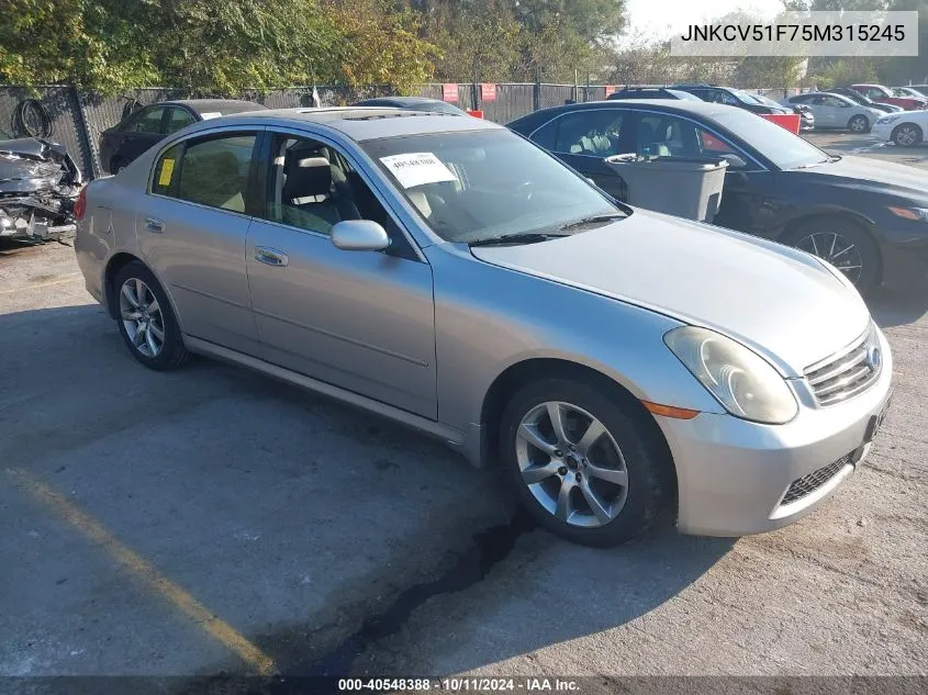 2005 Infiniti G35X VIN: JNKCV51F75M315245 Lot: 40548388