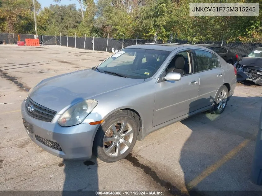 2005 Infiniti G35X VIN: JNKCV51F75M315245 Lot: 40548388