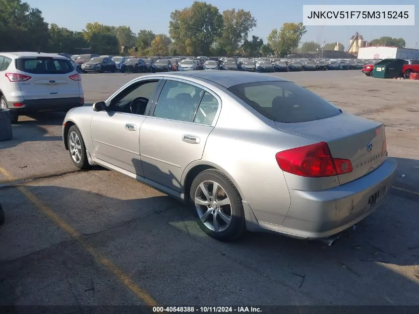 2005 Infiniti G35X VIN: JNKCV51F75M315245 Lot: 40548388