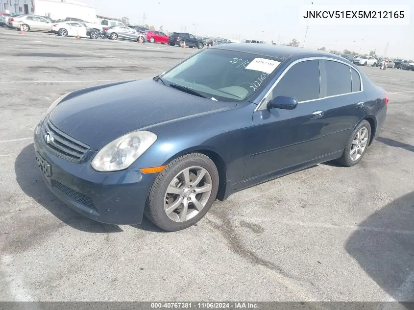 2005 Infiniti G35 VIN: JNKCV51EX5M212165 Lot: 40767381