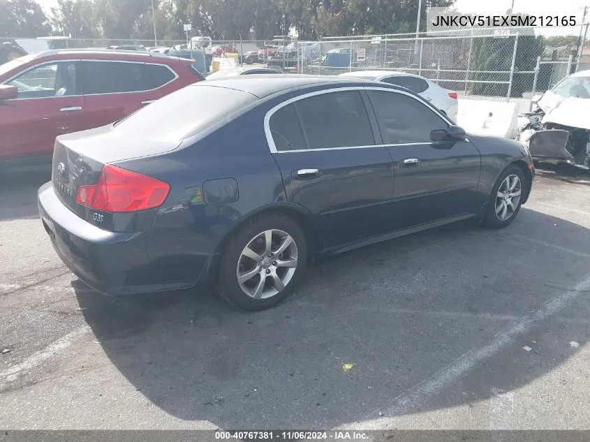 2005 Infiniti G35 VIN: JNKCV51EX5M212165 Lot: 40767381