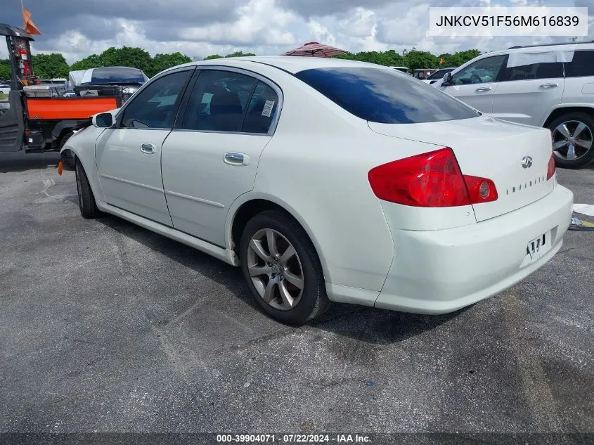 2006 Infiniti G35X VIN: JNKCV51F56M616839 Lot: 39904071