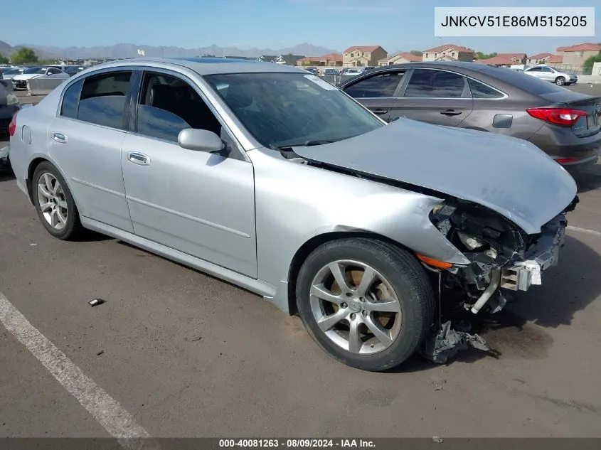 2006 Infiniti G35 VIN: JNKCV51E86M515205 Lot: 40081263