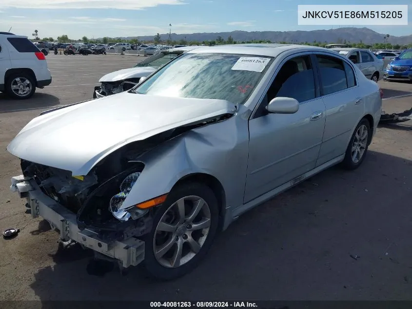 2006 Infiniti G35 VIN: JNKCV51E86M515205 Lot: 40081263