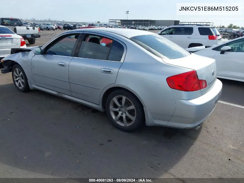 2006 Infiniti G35 VIN: JNKCV51E86M515205 Lot: 40081263