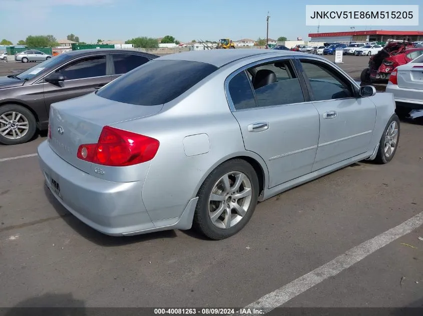 2006 Infiniti G35 VIN: JNKCV51E86M515205 Lot: 40081263