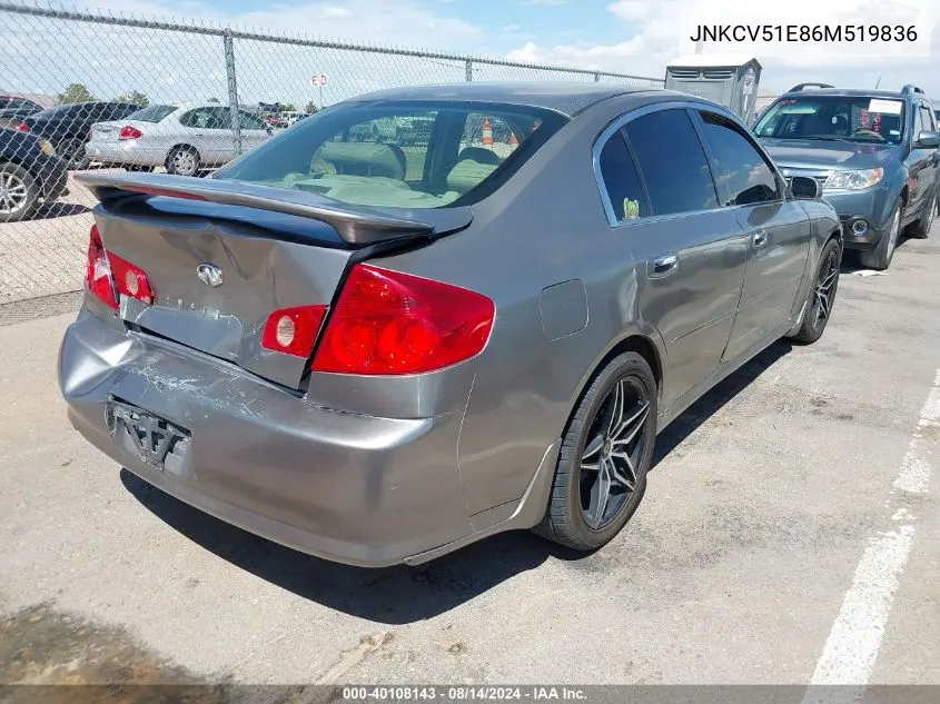 2006 Infiniti G35 VIN: JNKCV51E86M519836 Lot: 40108143