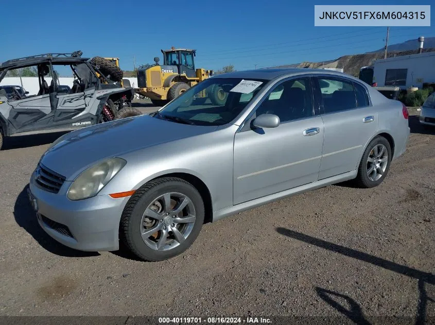 2006 Infiniti G35X VIN: JNKCV51FX6M604315 Lot: 40119701