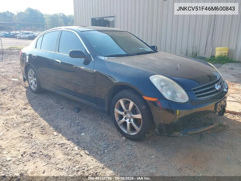 2006 Infiniti G35X VIN: JNKCV51F46M600843 Lot: 40130796