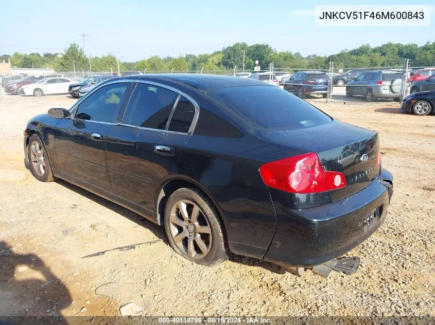 2006 Infiniti G35X VIN: JNKCV51F46M600843 Lot: 40130796