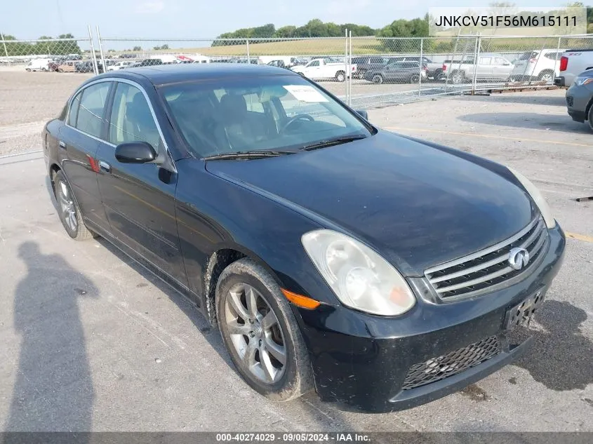 2006 Infiniti G35X VIN: JNKCV51F56M615111 Lot: 40274029