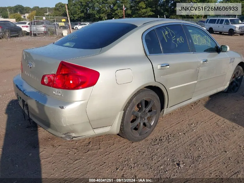 2006 Infiniti G35X VIN: JNKCV51F26M606933 Lot: 40341251