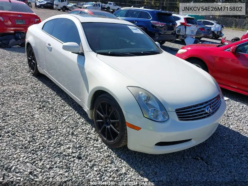 2006 Infiniti G35 VIN: JNKCV54E26M715802 Lot: 40497560