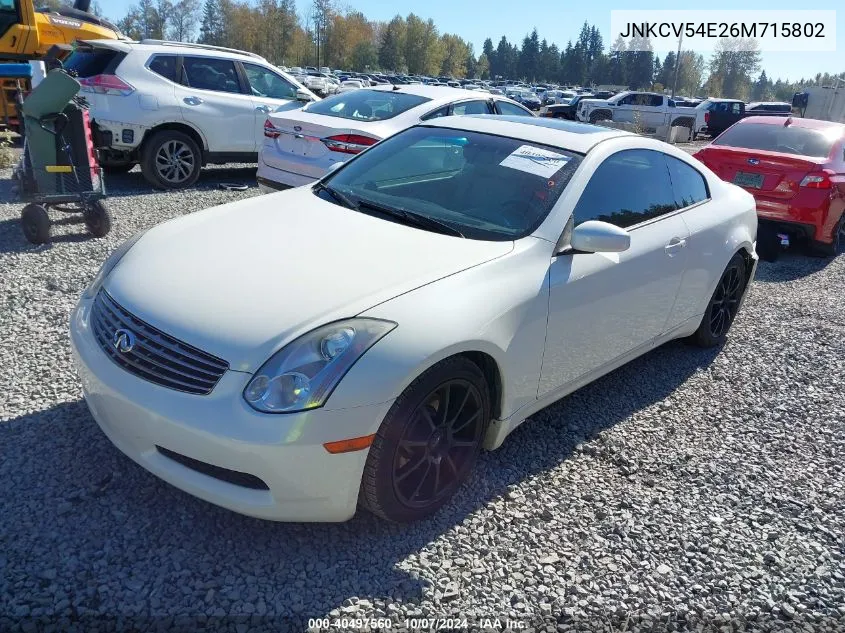 2006 Infiniti G35 VIN: JNKCV54E26M715802 Lot: 40497560