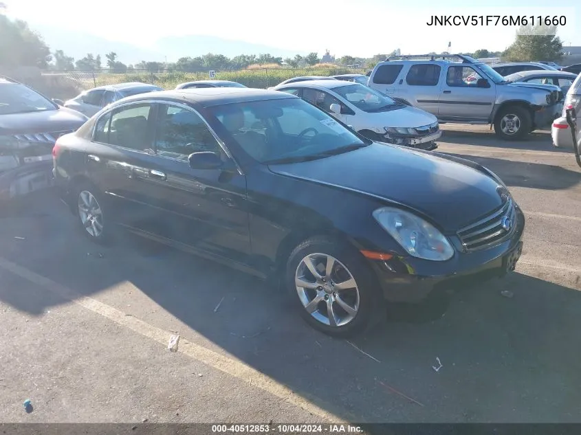 2006 Infiniti G35X VIN: JNKCV51F76M611660 Lot: 40512853