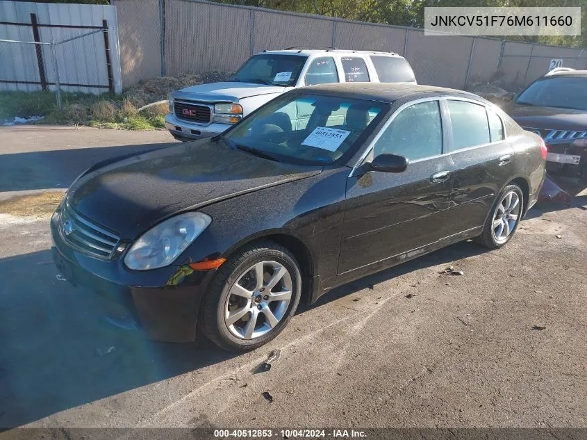 2006 Infiniti G35X VIN: JNKCV51F76M611660 Lot: 40512853