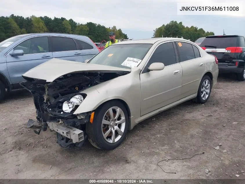 2006 Infiniti G35X VIN: JNKCV51F36M611008 Lot: 40559048