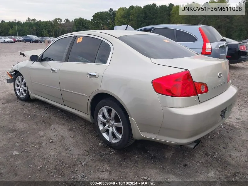 2006 Infiniti G35X VIN: JNKCV51F36M611008 Lot: 40559048