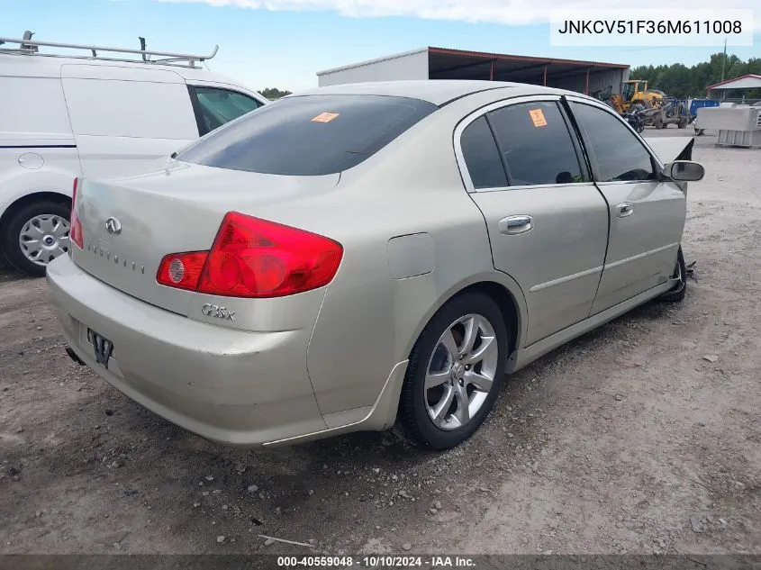 2006 Infiniti G35X VIN: JNKCV51F36M611008 Lot: 40559048