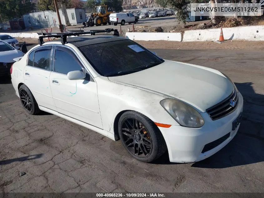 2006 Infiniti G35 VIN: JNKCV51E06M511262 Lot: 40565236