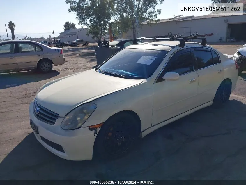 2006 Infiniti G35 VIN: JNKCV51E06M511262 Lot: 40565236