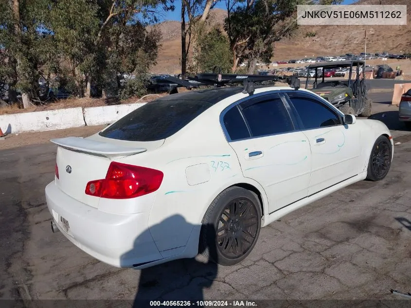 2006 Infiniti G35 VIN: JNKCV51E06M511262 Lot: 40565236