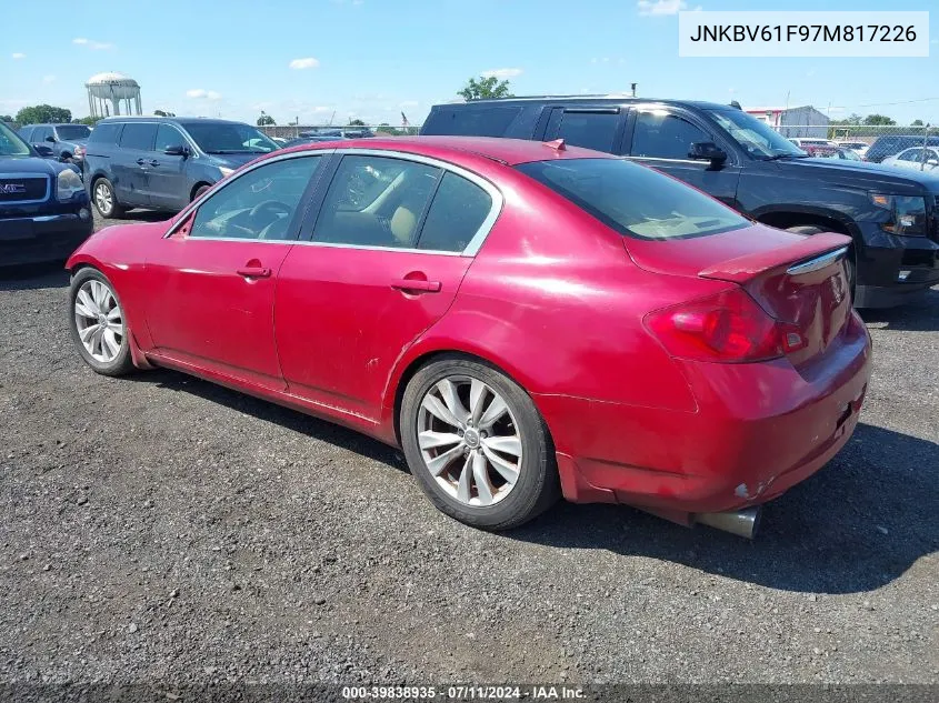 2007 Infiniti G35X VIN: JNKBV61F97M817226 Lot: 39838935