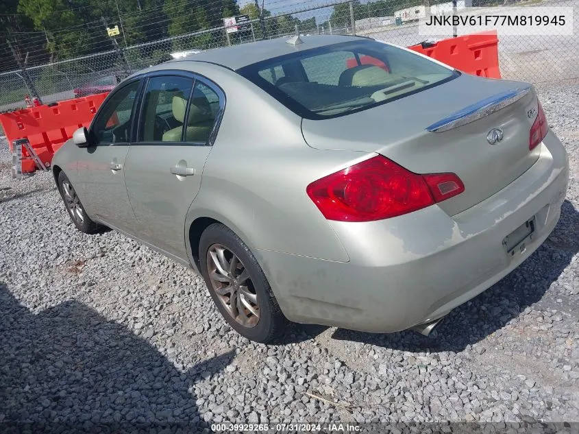 2007 Infiniti G35X VIN: JNKBV61F77M819945 Lot: 39929265