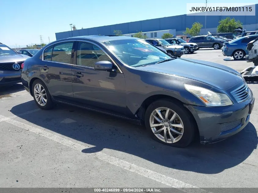 2007 Infiniti G35X VIN: JNKBV61F87M801115 Lot: 40246899