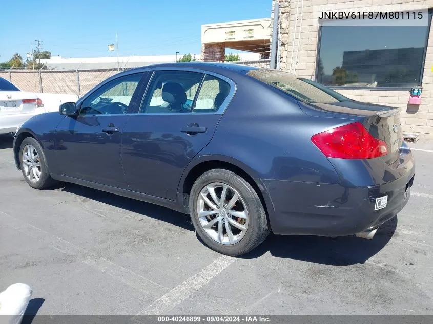 2007 Infiniti G35X VIN: JNKBV61F87M801115 Lot: 40246899