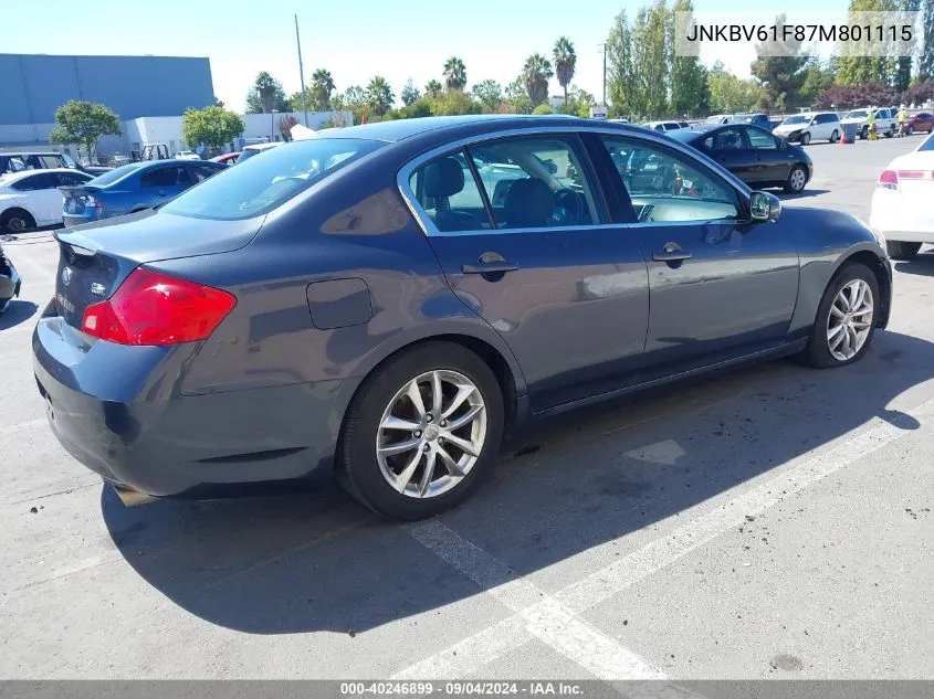 2007 Infiniti G35X VIN: JNKBV61F87M801115 Lot: 40246899