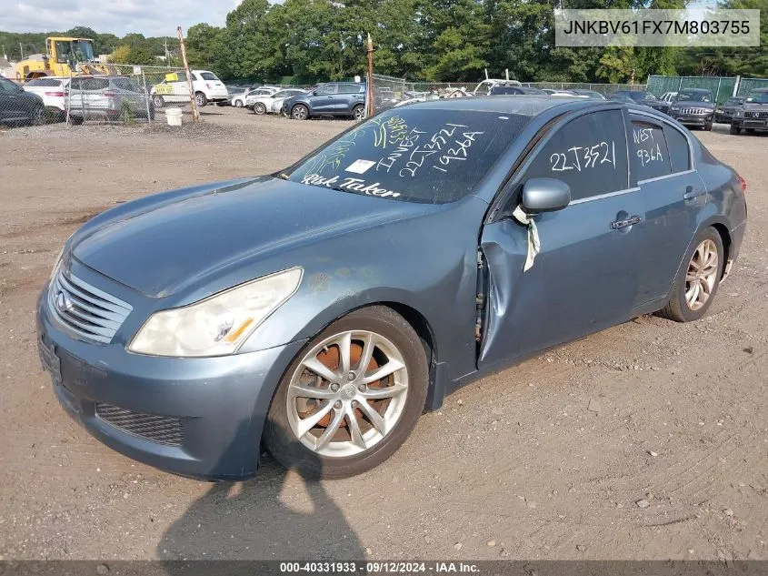 2007 Infiniti G35X VIN: JNKBV61FX7M803755 Lot: 40331933