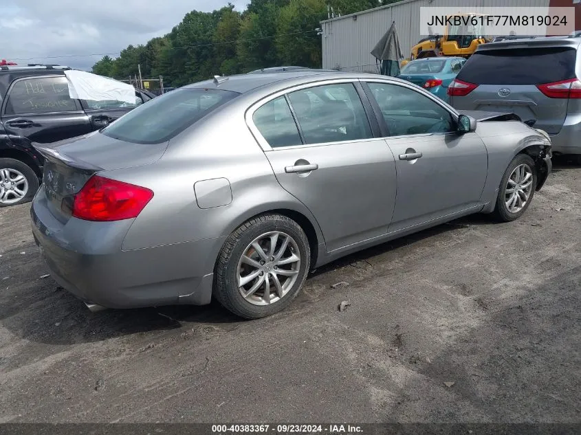 2007 Infiniti G35X VIN: JNKBV61F77M819024 Lot: 40383367