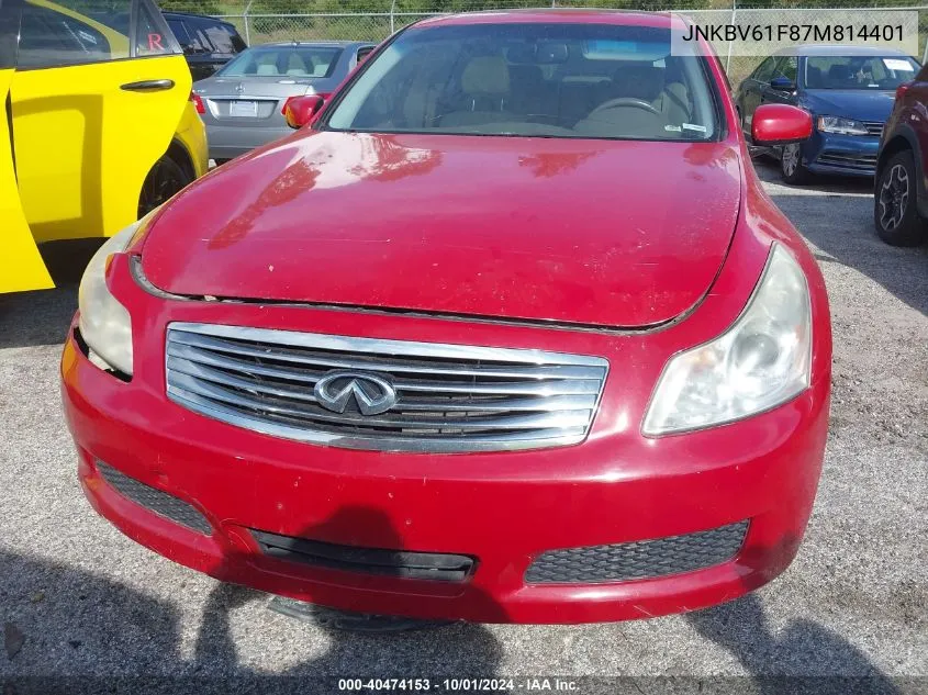 2007 Infiniti G35X VIN: JNKBV61F87M814401 Lot: 40474153