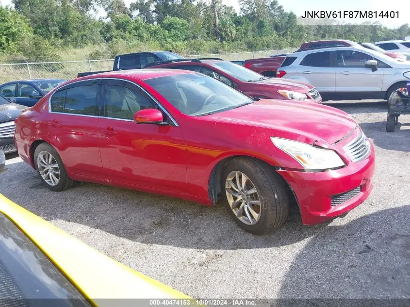 2007 Infiniti G35X VIN: JNKBV61F87M814401 Lot: 40474153