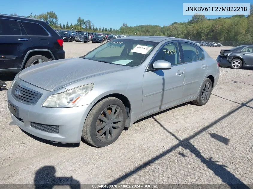 2007 Infiniti G35X VIN: JNKBV61F27M822218 Lot: 40490978