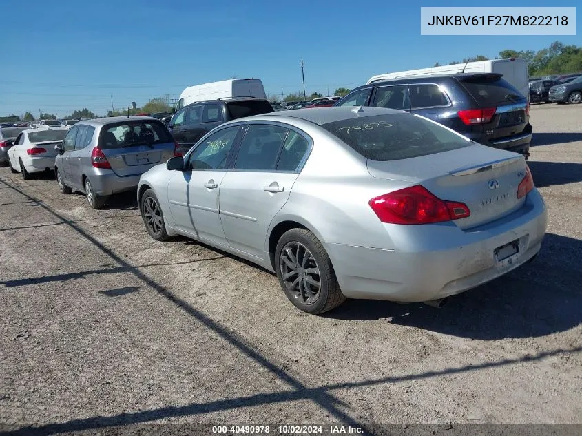 2007 Infiniti G35X VIN: JNKBV61F27M822218 Lot: 40490978