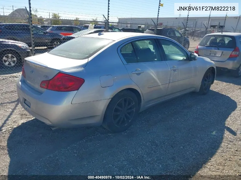 2007 Infiniti G35X VIN: JNKBV61F27M822218 Lot: 40490978