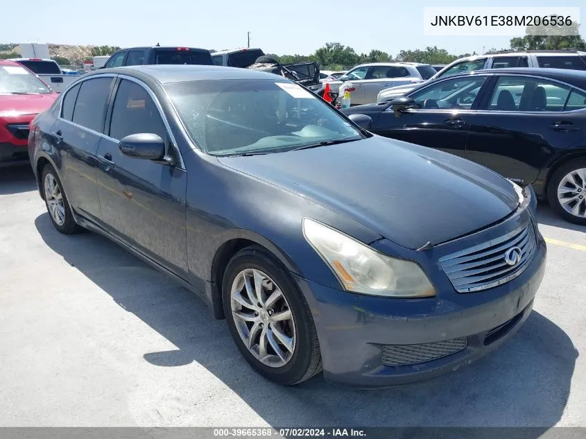 2008 Infiniti G35 Journey VIN: JNKBV61E38M206536 Lot: 39665368