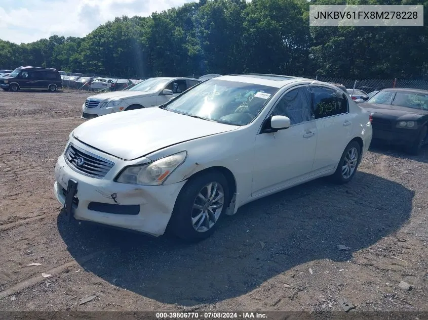 2008 Infiniti G35X VIN: JNKBV61FX8M278228 Lot: 39806770