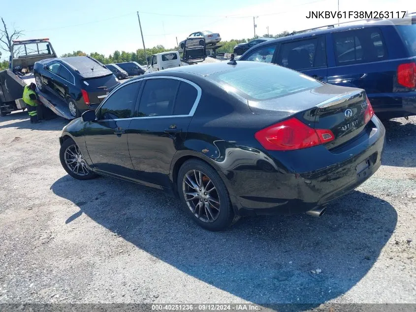 2008 Infiniti G35X VIN: JNKBV61F38M263117 Lot: 40251236