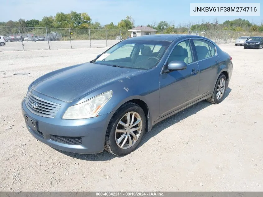 2008 Infiniti G35 VIN: JNKBV61F38M274716 Lot: 40342211