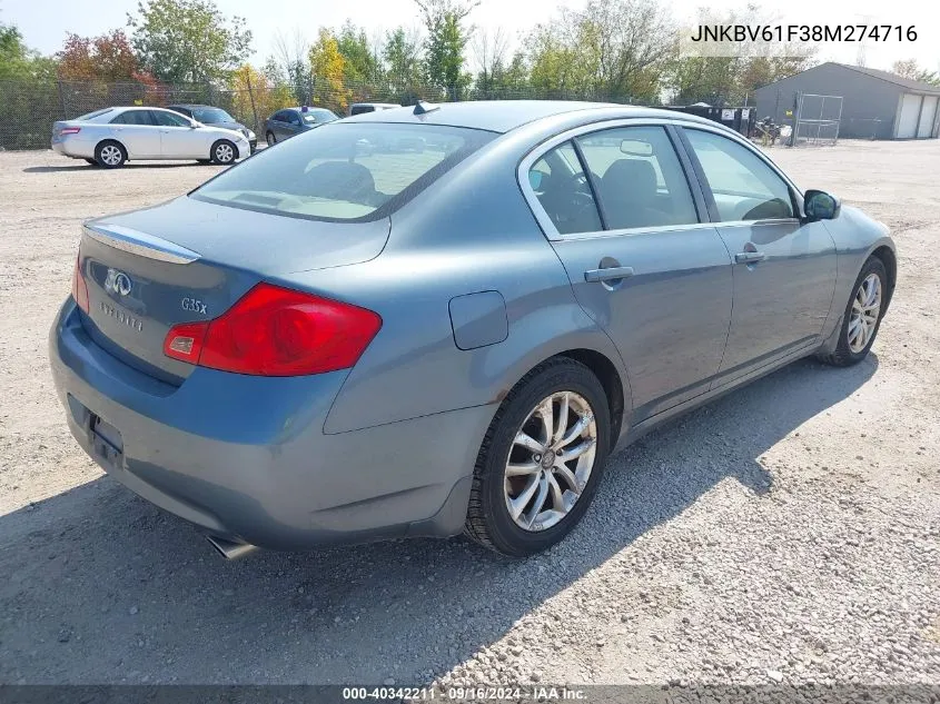 2008 Infiniti G35 VIN: JNKBV61F38M274716 Lot: 40342211