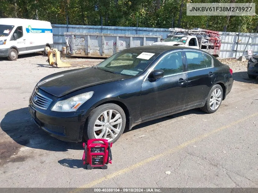 2008 Infiniti G35X VIN: JNKBV61F38M278927 Lot: 40388104